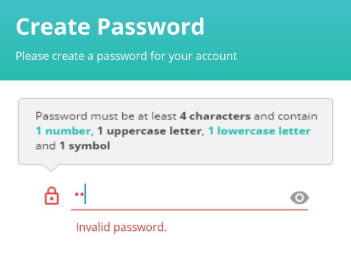 Screenshot of Create Password screen with password requirements displaying due to an invalid password..png